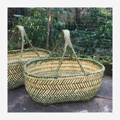 新品手提拎长方形农家菜蓝买菜手编竹篮子家用编织竹制收纳筐大号
