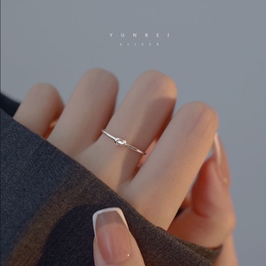 绳结线条S925银戒指女小众设计简约素圈开口指环ins冷淡风食指戒