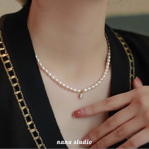 水滴珍珠项链方形锆石纯银颈链2024新款爆款轻奢小众高级感毛衣链