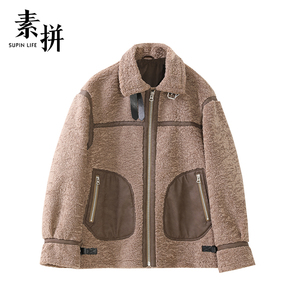 素拼男装2021秋冬季摇粒绒外套男士加绒加厚仿羊羔绒夹克潮流衣服