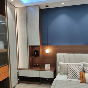 衣柜家用卧室现代简约收纳带转角床头柜整体拉门全屋定制实木广州