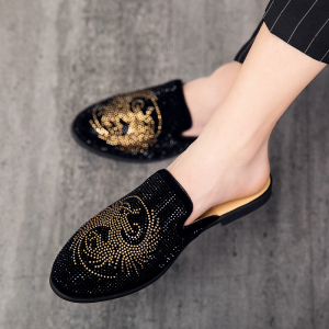 高档拖鞋男士休闲百搭潮流拖钻网红豆水k半豆鞋懒人一脚蹬外穿奢