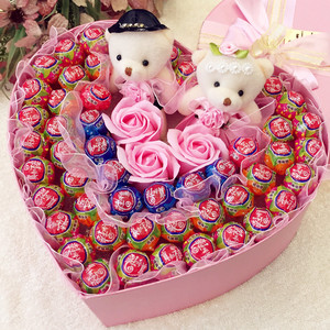 52颗真知棒棒糖超大心形礼盒装零食花束送女友生日七夕情人节礼物