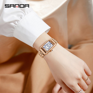 三达手表女士欧美手表罗马数字石英皮钢带防水时尚潮流简约腕表