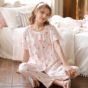 梦蜜夏款纯棉短袖孕妇睡衣家居服喂奶衣棉纱布月子服薄款套装00