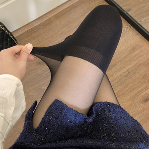 双色拼接丝袜黑色薄款秋冬假两件过膝袜高透两色性感黑丝防勾丝女