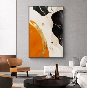 超大尺寸轻奢风抽象装饰画客厅背景墙玄关挂画巨幅橙色别墅落地画