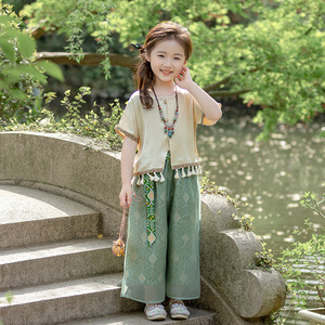 六一儿童演出服民族服装夏季女童傣族国风汉服宋式套装唐装古风薄