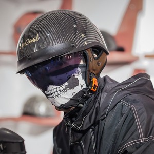 碳纤维复古半盔男摩托车头盔3c认证哈雷巡航机车瓢盔夏季女安全帽