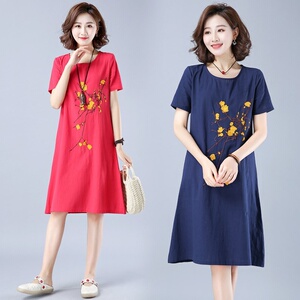 服装短袖女装撞色拼接2021佩瑶锦云夏季改良版长裙子显瘦气质复古