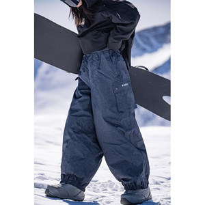 awka单板宽松滑雪裤女款男士牛仔蓝防水防风户外专业滑雪服裤子冬
