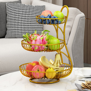 客厅茶几水果盘零食摆放收纳架家用餐桌铁艺置物架创意多层水果篮