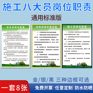 建筑工地八大员岗位职责制度牌全套项目部安全员材料员施工员责任管理