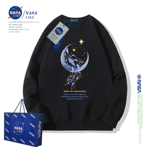 NASA联名月亮小鲸鱼儿童卫衣男童女童2024春秋薄款潮牌亲子装上衣