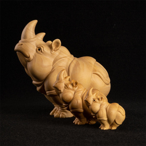 黄杨木雕创意犀牛动物手把件可爱实木摆件工艺品雕刻男女生日礼物