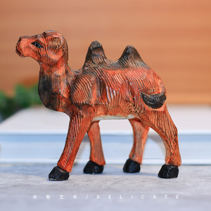 木有艺术/ 沙漠骆驼纯手工木雕 丝绸之路 动物工艺品摆件