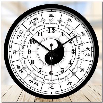 中式太极阴阳黑色挂钟镇宅辟邪八卦时钟现代大号简约石英电子挂表