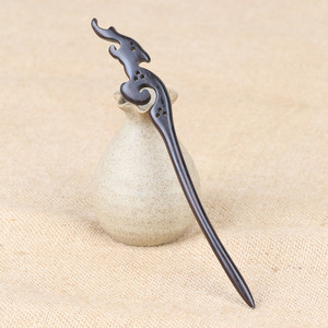 2022夏季结实黑檀木发簪盘发簪子镂空男女士复古宫廷发饰长18厘米