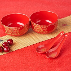 红色订婚礼品男方用品喜碗勺子新郎婚宴嫁妆陪嫁富贵碗筷套装结婚