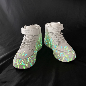 男童荧光鞋子国潮高帮小白鞋2021年秋冬款童鞋中大童软底反光板鞋