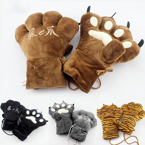 老虎爪子手套可爱冬季新款全指连指手套加厚女士手套保暖防寒骑车