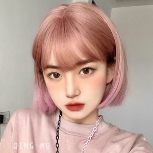 粉红色假发女短发全头套式彩色日系减龄bobo头渐变色整顶自然少女
