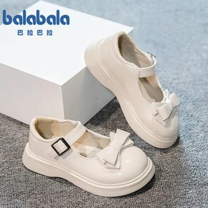 巴拉巴拉女软底小皮22蝴蝶结春秋单公主圆头皮童鞋学生款厚底.