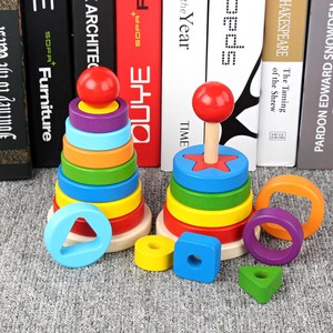 木质配对套塔叠叠乐颜色形状彩虹套圈叠套柱层层叠儿童益智力玩具