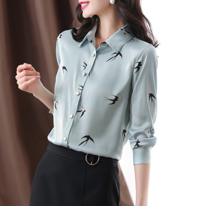 声雨竹女装清仓折扣真丝衬衫女长袖2022年春季新款桑蚕丝印花衬衣