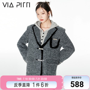 viapitti圣诞系列狐狸毛西装拼接加厚棉服高档气质冬季女士西服