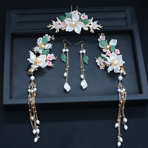 汉服发饰古风对夹超仙流苏后压发冠配饰女古代饰品流苏步摇头饰女