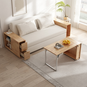 多功能实木沙发床折叠餐桌一体两用客厅小户型榻榻米储物推拉床新