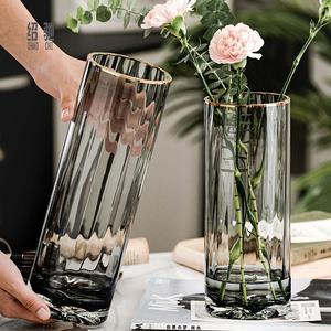 轻奢创意简约原色玻璃花瓶透明水养鲜花百合北欧网红客厅插花摆件
