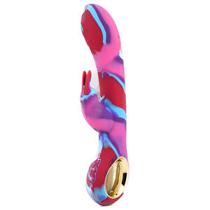 新款 硅胶彩虹棒女用变频加温按摩棒兔子10频加热震动棒 成人用品