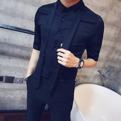 正品夏季男士中袖衬衫纯色五分袖衬衣夜店发型师酒吧少爷男模演出