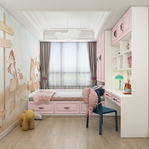 %小户型榻榻米床衣柜一体女孩儿童房连书桌次卧1.2米1.5多功能组