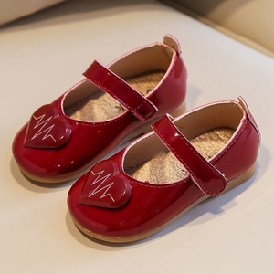 儿童红色小皮鞋女宝宝单鞋软皮面2021新款魔术贴公主鞋平底软底