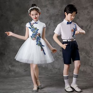 儿童表演服装青花瓷朗诵古筝合唱小主持人演出服中国风连衣裙礼服