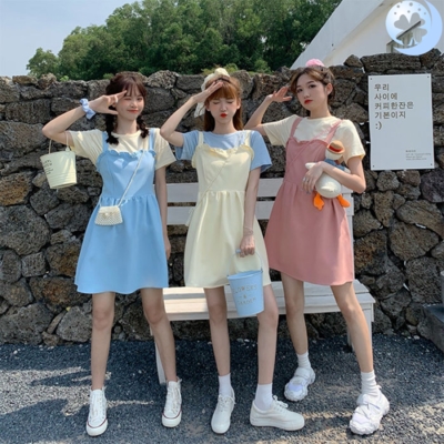 夏季百搭闺蜜装三人ins潮连衣裙小清新女学生韩版202拉丁舞.