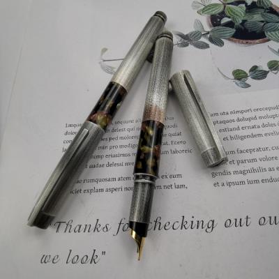 老款815钢笔赛璐璐古银复古镀金半包尖纯铜31g