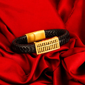 虎头算盘沙c金男黑皮绳手串仿金转运个性手链黄金色沙金饰品3d硬