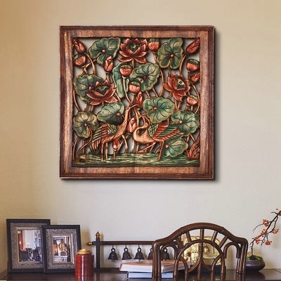 异丽泰国木雕装饰画挂件东南亚风格壁画壁饰背景墙实木雕刻工艺品