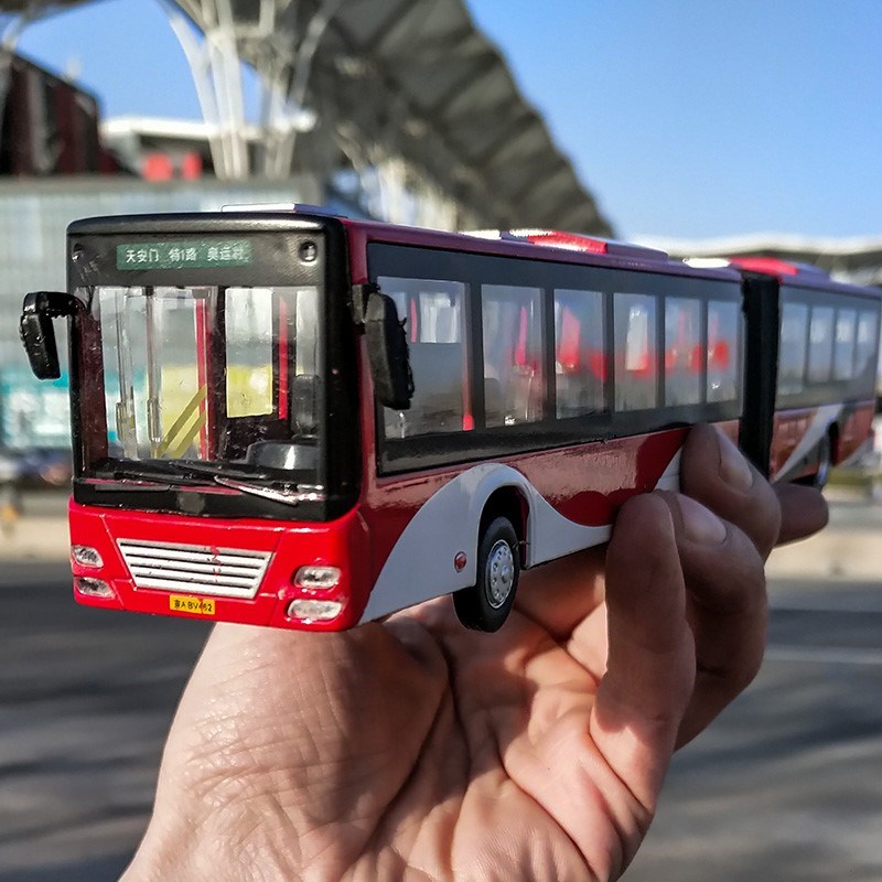北京1路公交合金车模1/64两节加长公交车巴士玩具小汽车年终清仓