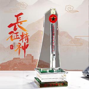 重走长征路红色文化旅游纪念品江西长征第一渡水晶纪念碑奖杯定制