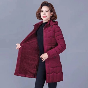 抖音三只樱桃服饰中年女细条绒棉袄中长款加绒加厚棉衣精品工厂店