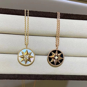 dior迪奥八星芒五角星罗盘项链纯18k金白贝母带钻杨颖同款项链