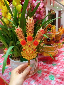 潮汕拜神用品新款凤尾金花 插香炉金花 供佛家用塑料金花财花