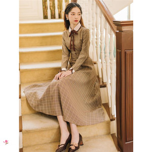复古民国风女装英伦风学生格子裙名媛小洋装连衣裙长裙学院风裙子