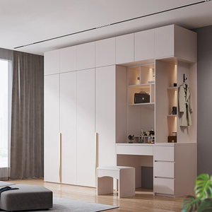 衣柜现代简约梳妆台一体柜子白色小户型家用卧室极简风高档大衣橱