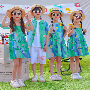 六一儿童演出服绿色蓬蓬裙女童连衣裙男童港风花衬衫幼儿园表演服